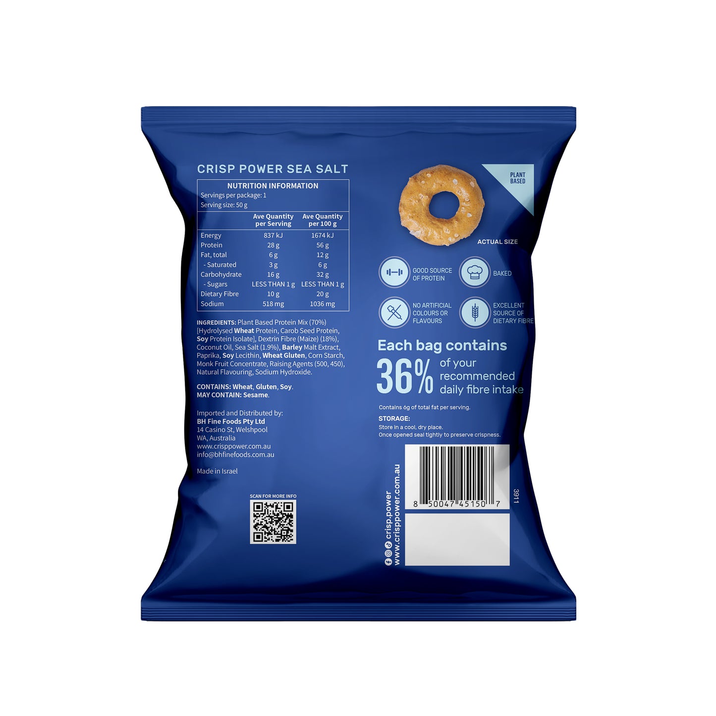 Crisp Power Protein Pretzels - Sea Salt 50g (6 Pack)